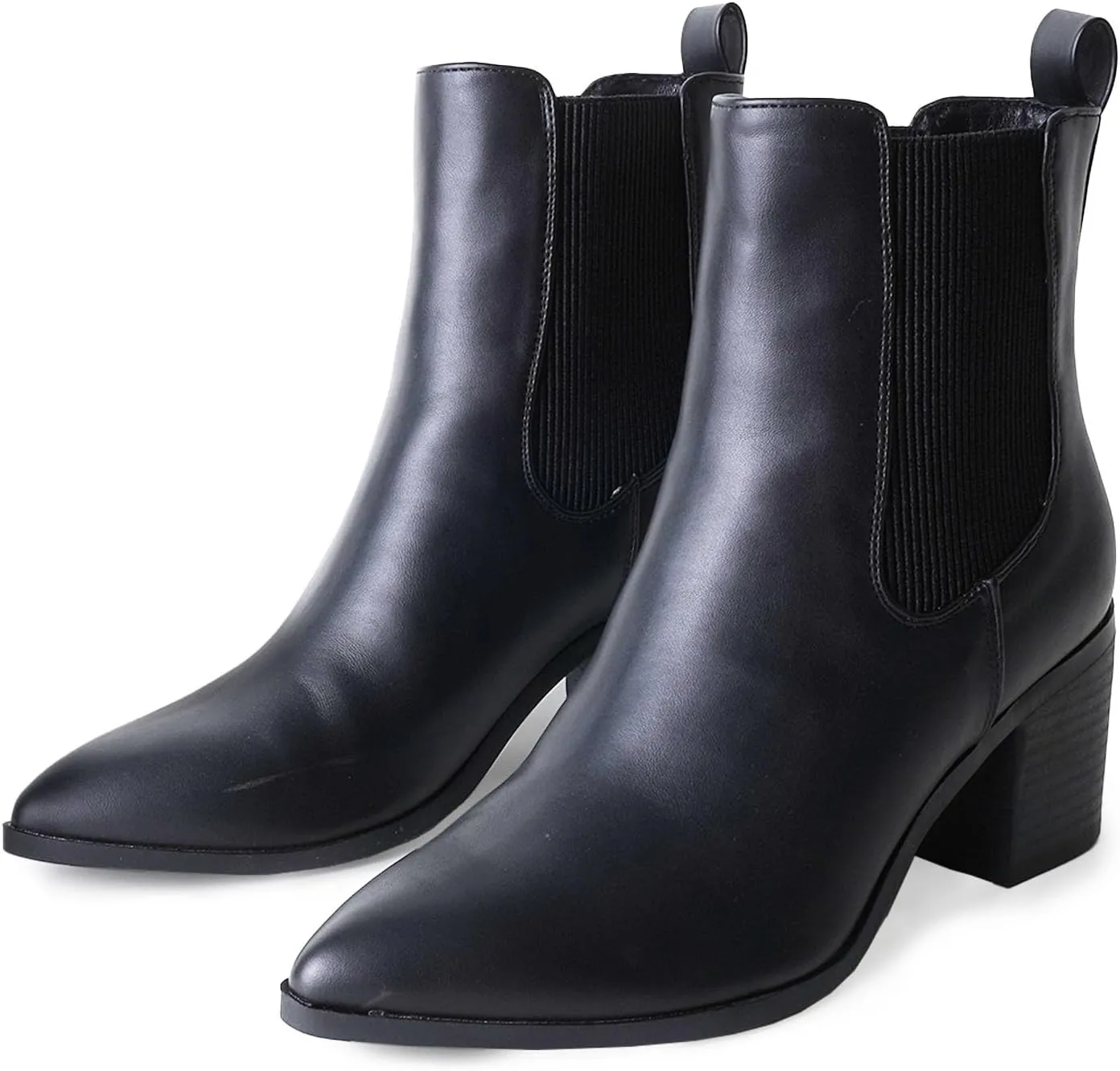 J. Adams Andi Booties for Women - Pointed Toe Mid Heel Slip on Chelsea Boots - Vegan Leather Ankle Boots - Comfortable Fall Boots for Women