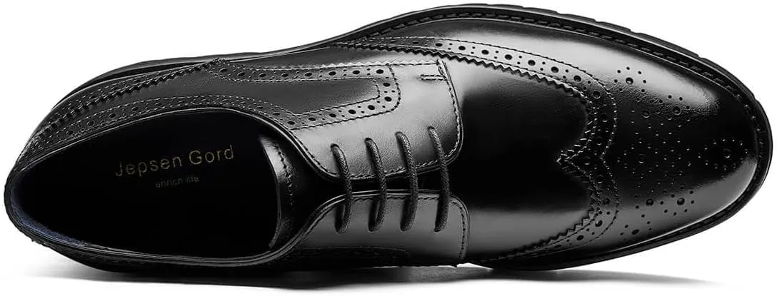 Jepsengord Men's Dress Shoes Wingtip Genuine Cowhide Leather Oxfords with Brogue Derby Shoes for Wedding, Business, Fomal Occasions