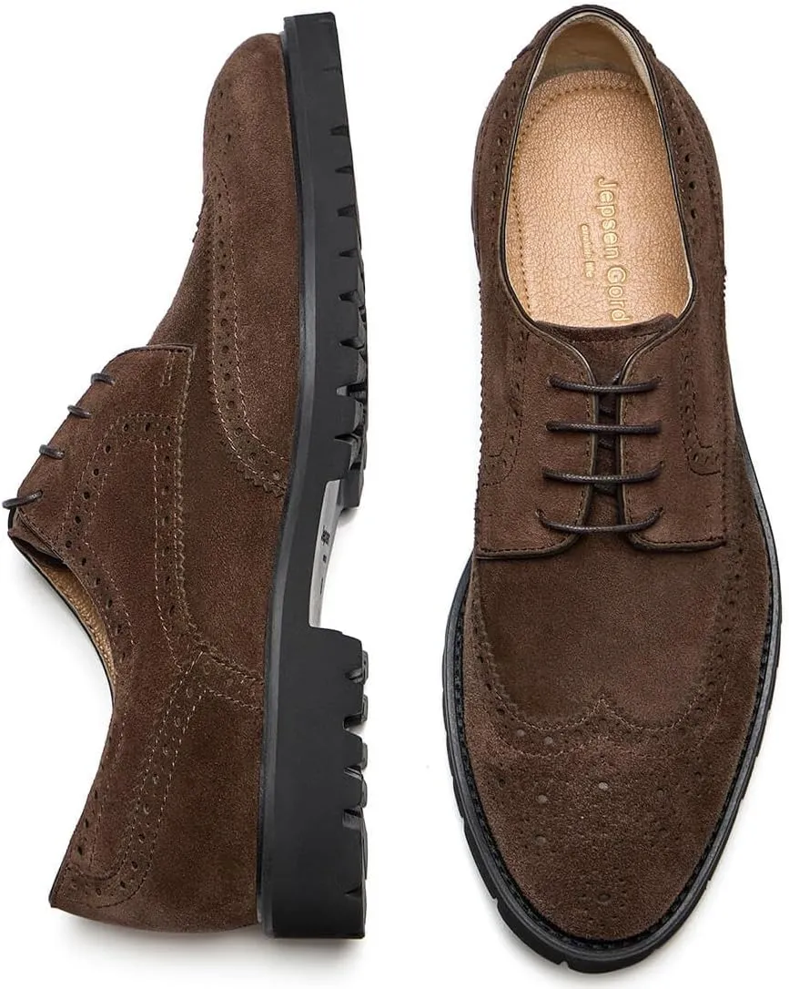 Jepsengord Men's Dress Shoes Wingtip Genuine Cowhide Leather Oxfords with Brogue Derby Shoes for Wedding, Business, Fomal Occasions