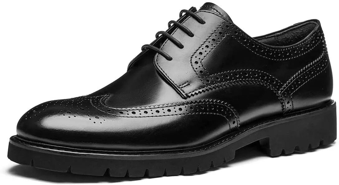Jepsengord Men's Dress Shoes Wingtip Genuine Cowhide Leather Oxfords with Brogue Derby Shoes for Wedding, Business, Fomal Occasions