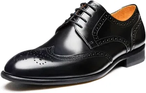 Jepsengord Men's Dress Shoes Wingtip Genuine Cowhide Leather Oxfords with Brogue Formal Business Wedding Derby Shoes