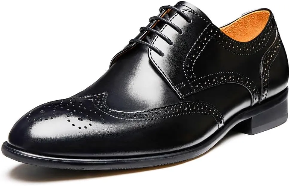 Jepsengord Men's Dress Shoes Wingtip Genuine Cowhide Leather Oxfords with Brogue Formal Business Wedding Derby Shoes