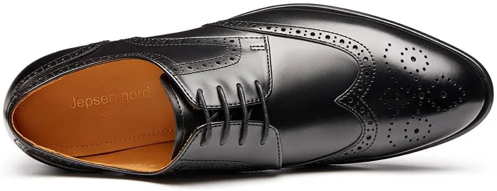 Jepsengord Men's Dress Shoes Wingtip Genuine Cowhide Leather Oxfords with Brogue Formal Business Wedding Derby Shoes