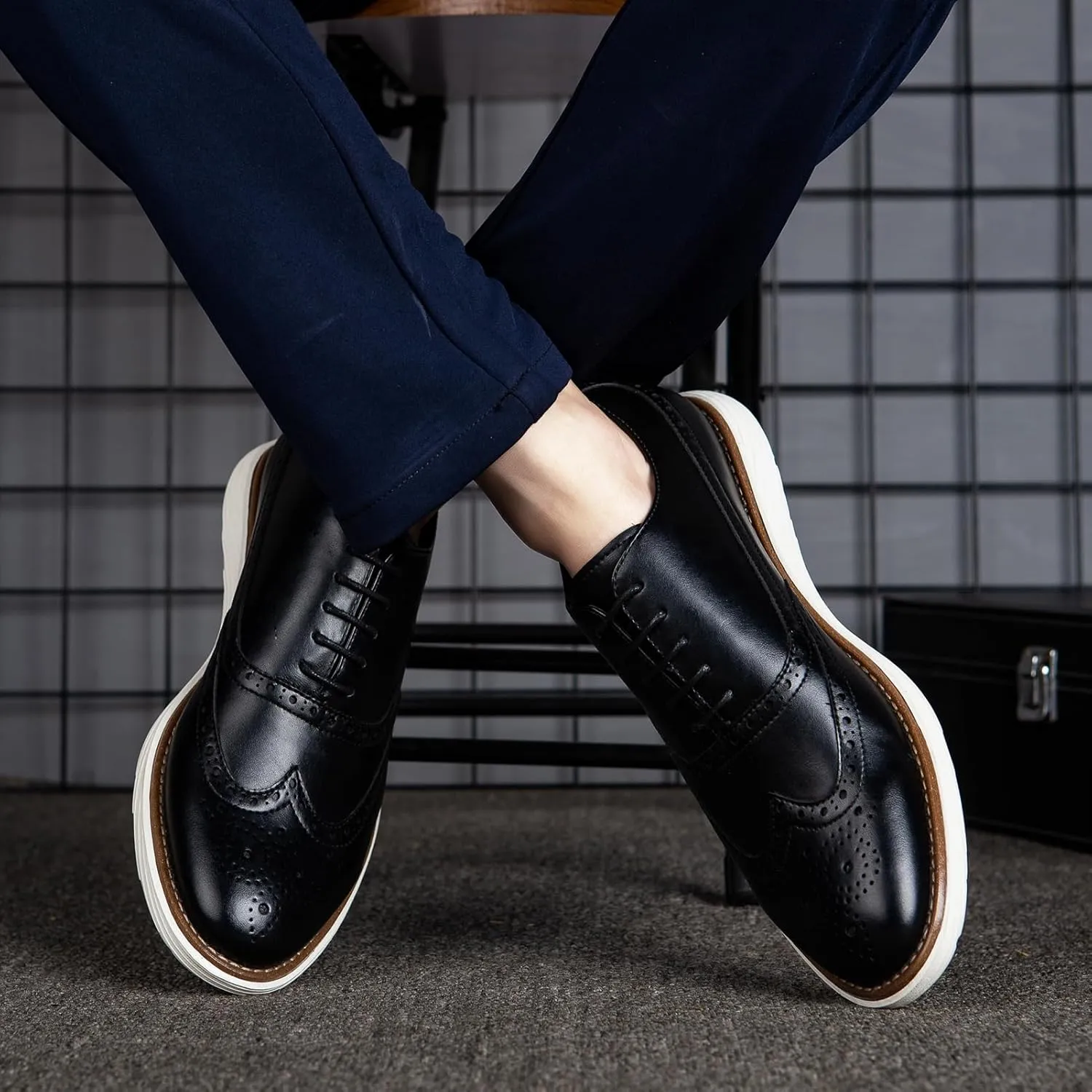 JITAI Men's Oxford Shoes,Dress Shoes Lace-up Wingtip Brogue Shoe Mens Lightweight Fashion Shoes.