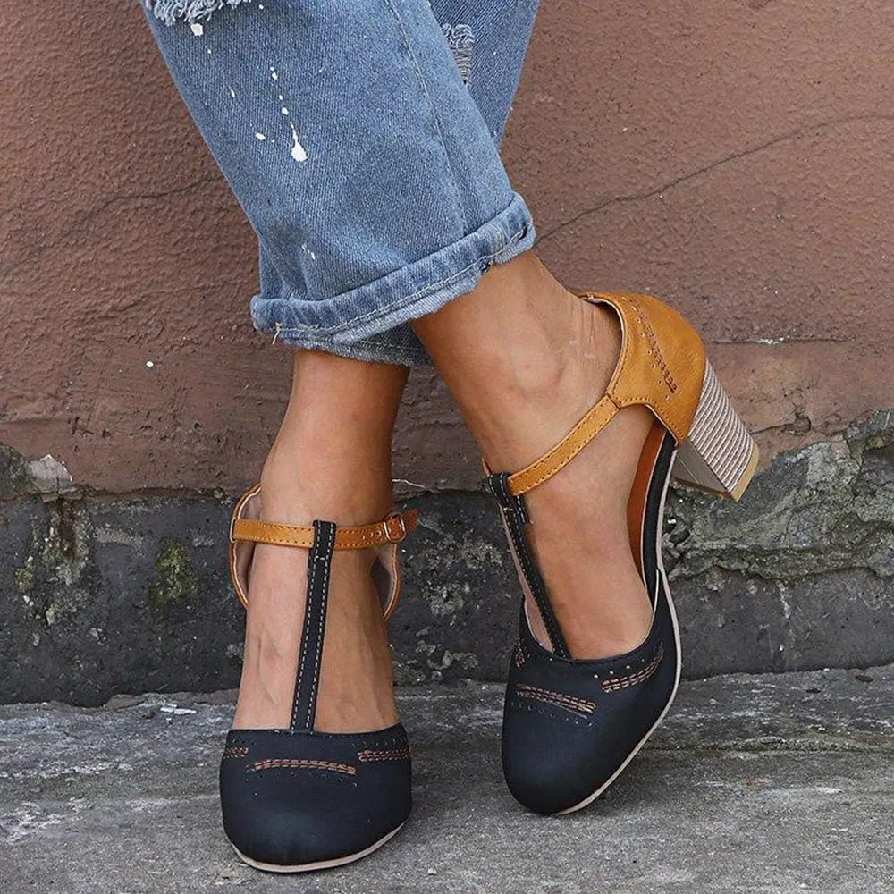 JITUUE Mary Jane Pumps Chunky Heels for Women Round Toe T-Strap Sandals Summer Oxford Shoes with Hollow