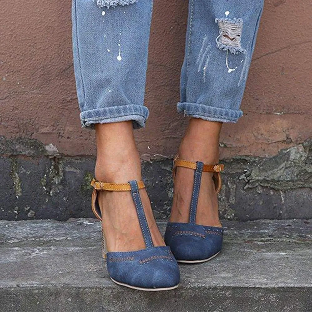JITUUE Mary Jane Pumps Chunky Heels for Women Round Toe T-Strap Sandals Summer Oxford Shoes with Hollow
