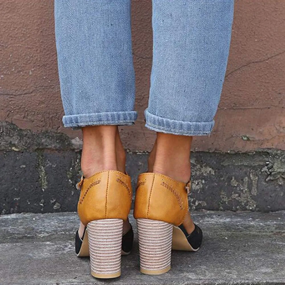 JITUUE Mary Jane Pumps Chunky Heels for Women Round Toe T-Strap Sandals Summer Oxford Shoes with Hollow