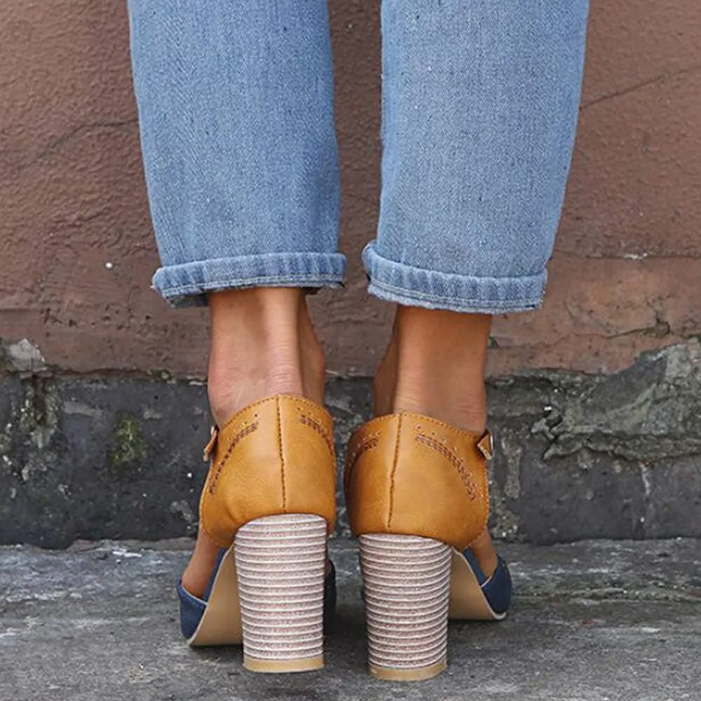 JITUUE Mary Jane Pumps Chunky Heels for Women Round Toe T-Strap Sandals Summer Oxford Shoes with Hollow