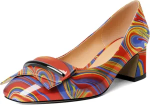 Joseywade Women Low Block Chunky Heel Pumps Slip On 2 Inches Closed Square Toe Comfort Shoes