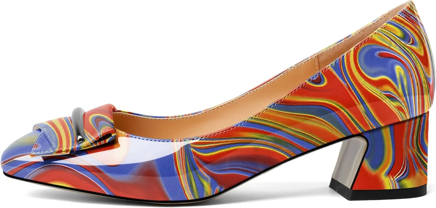 Joseywade Women Low Block Chunky Heel Pumps Slip On 2 Inches Closed Square Toe Comfort Shoes