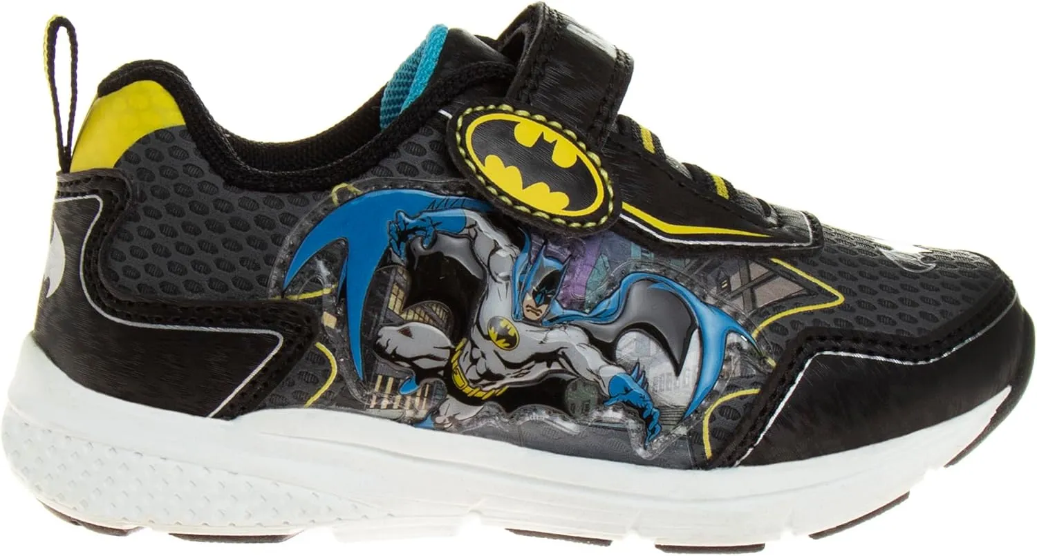 Josmo Boys Batman and The Flash Shoes - Toddler Kids Sneaker Character Superhero Comics Slip on Laceless Runner Lightweight Breathable Sneakers Light up Tennis (Size 6-12 Toddler/Little Kid)