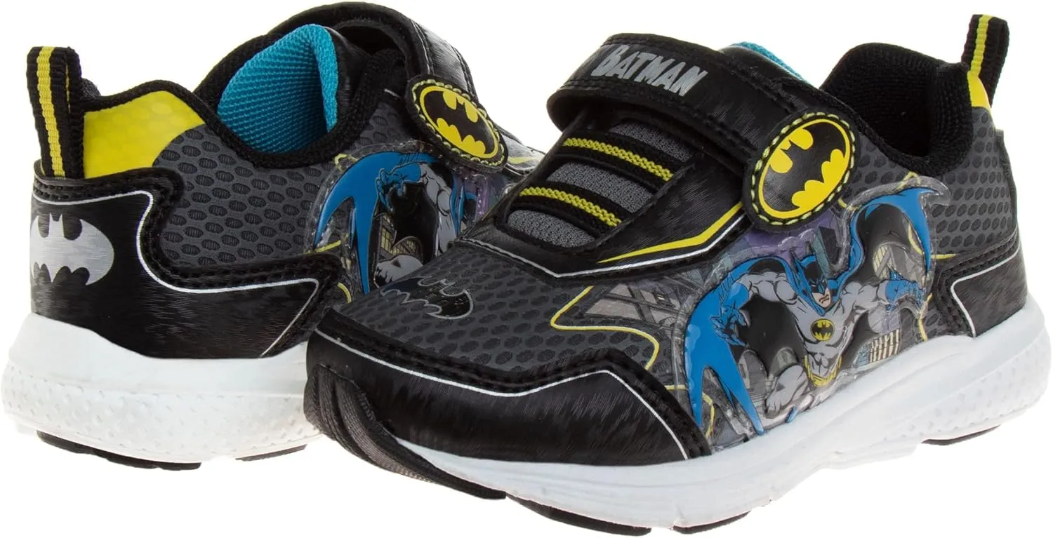 Josmo Boys Batman and The Flash Shoes - Toddler Kids Sneaker Character Superhero Comics Slip on Laceless Runner Lightweight Breathable Sneakers Light up Tennis (Size 6-12 Toddler/Little Kid)