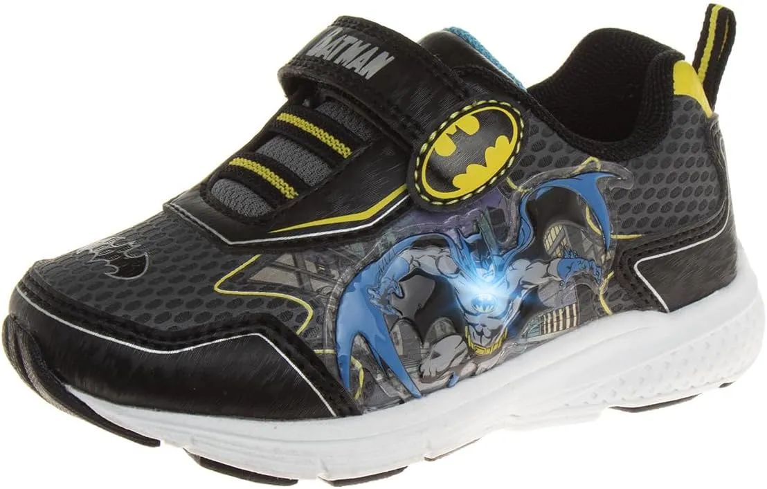 Josmo Boys Batman and The Flash Shoes - Toddler Kids Sneaker Character Superhero Comics Slip on Laceless Runner Lightweight Breathable Sneakers Light up Tennis (Size 6-12 Toddler/Little Kid)