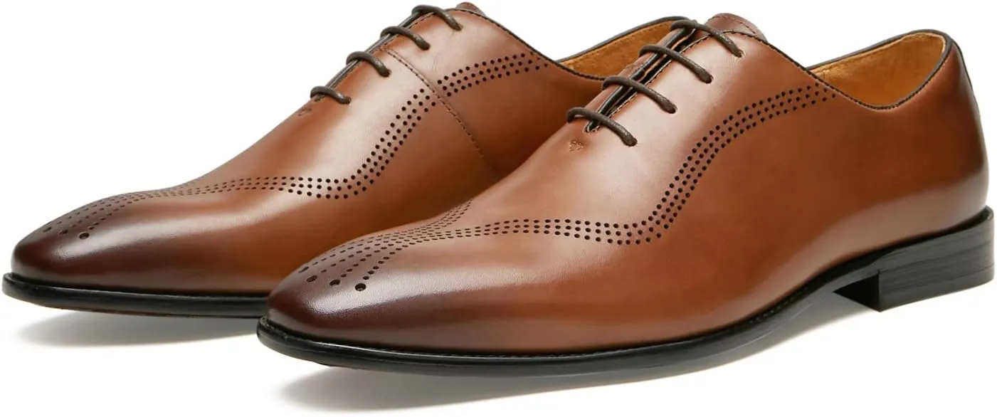 Journey West Mens Dress Shoes with Genuine Leather in Cap-Toe Business Oxford Formal Wedding Shoes for Men