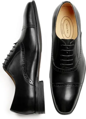 Journey West Mens Dress Shoes with Genuine Leather in Cap-Toe Business Oxford Formal Wedding Shoes for Men