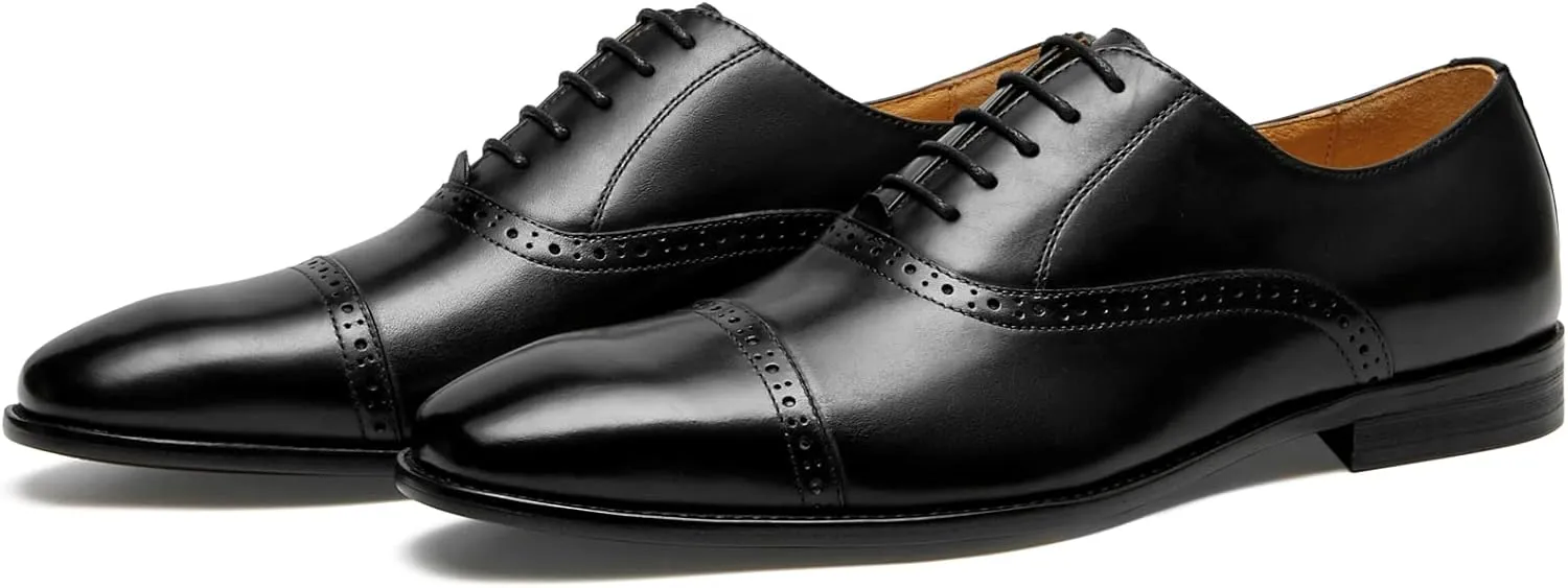 Journey West Mens Dress Shoes with Genuine Leather in Cap-Toe Business Oxford Formal Wedding Shoes for Men