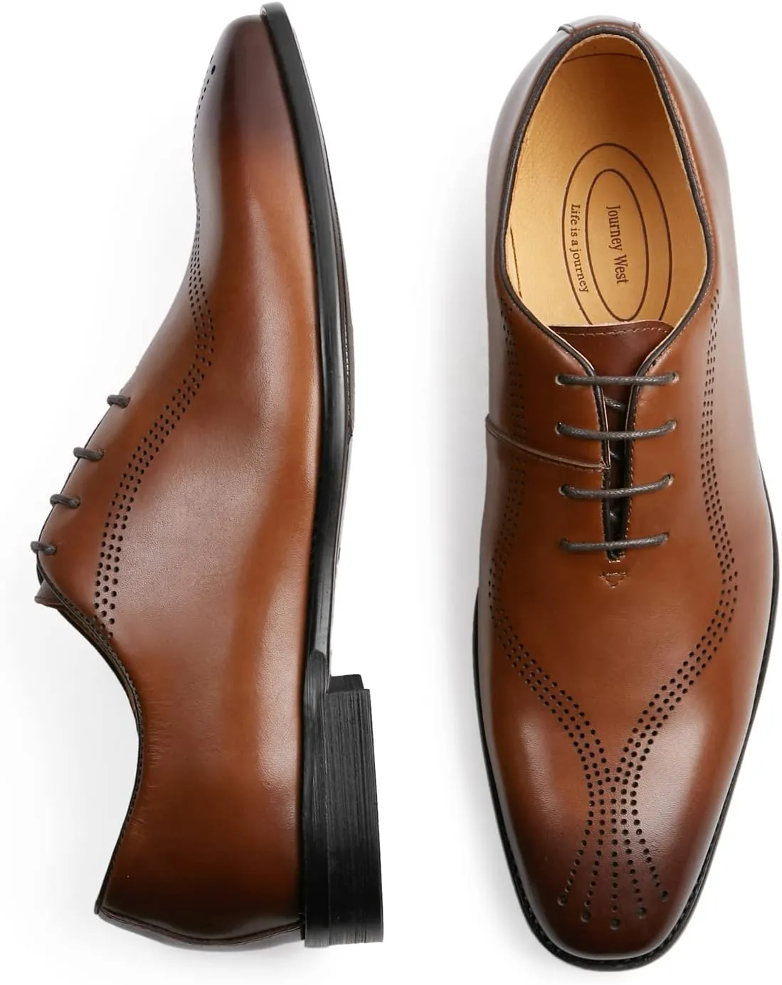 Journey West Mens Dress Shoes with Genuine Leather in Cap-Toe Business Oxford Formal Wedding Shoes for Men