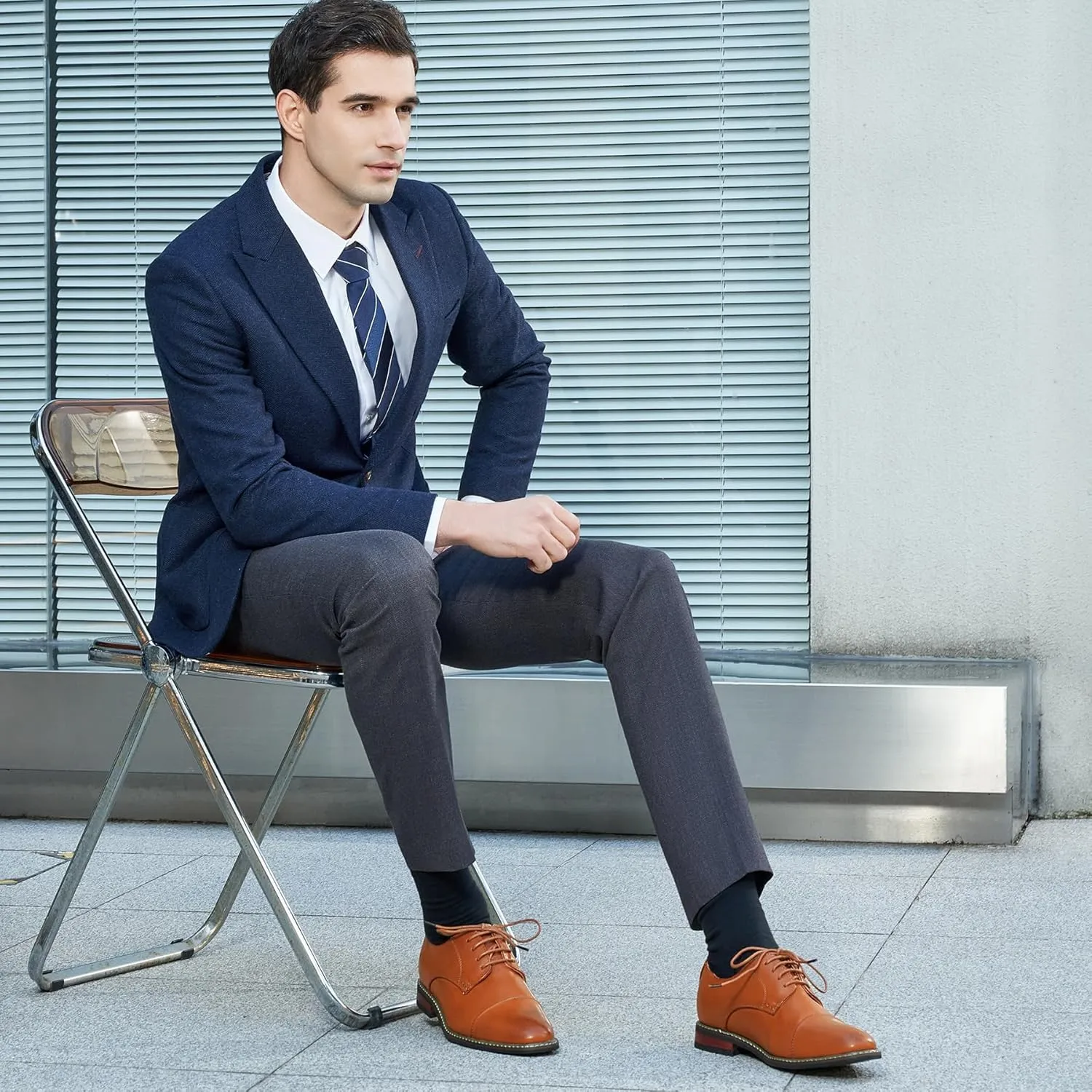 Jousen Men's Dress Cap Toe Wingtip Brogue Oxford Formal Shoes for Business and Derby Occasions