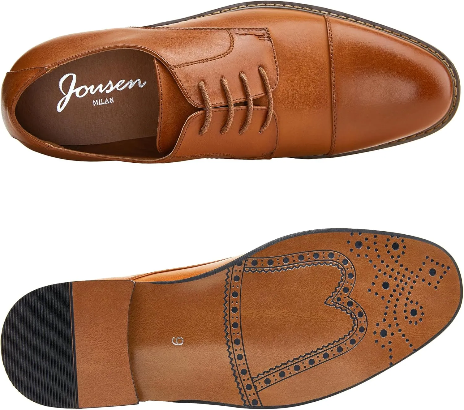 Jousen Men's Dress Cap Toe Wingtip Brogue Oxford Formal Shoes for Business and Derby Occasions