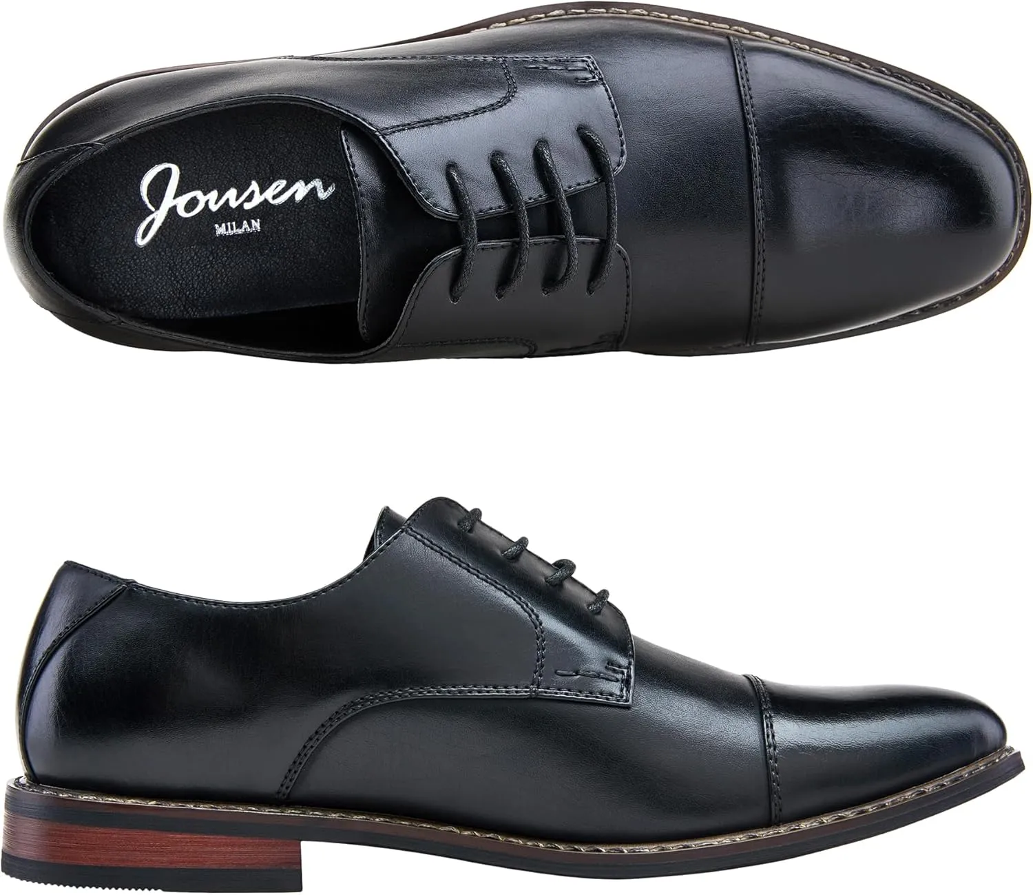 Jousen Men's Dress Cap Toe Wingtip Brogue Oxford Formal Shoes for Business and Derby Occasions