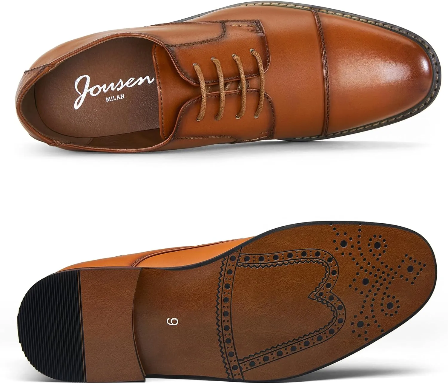 Jousen Men's Dress Cap Toe Wingtip Brogue Oxford Formal Shoes for Business and Derby Occasions
