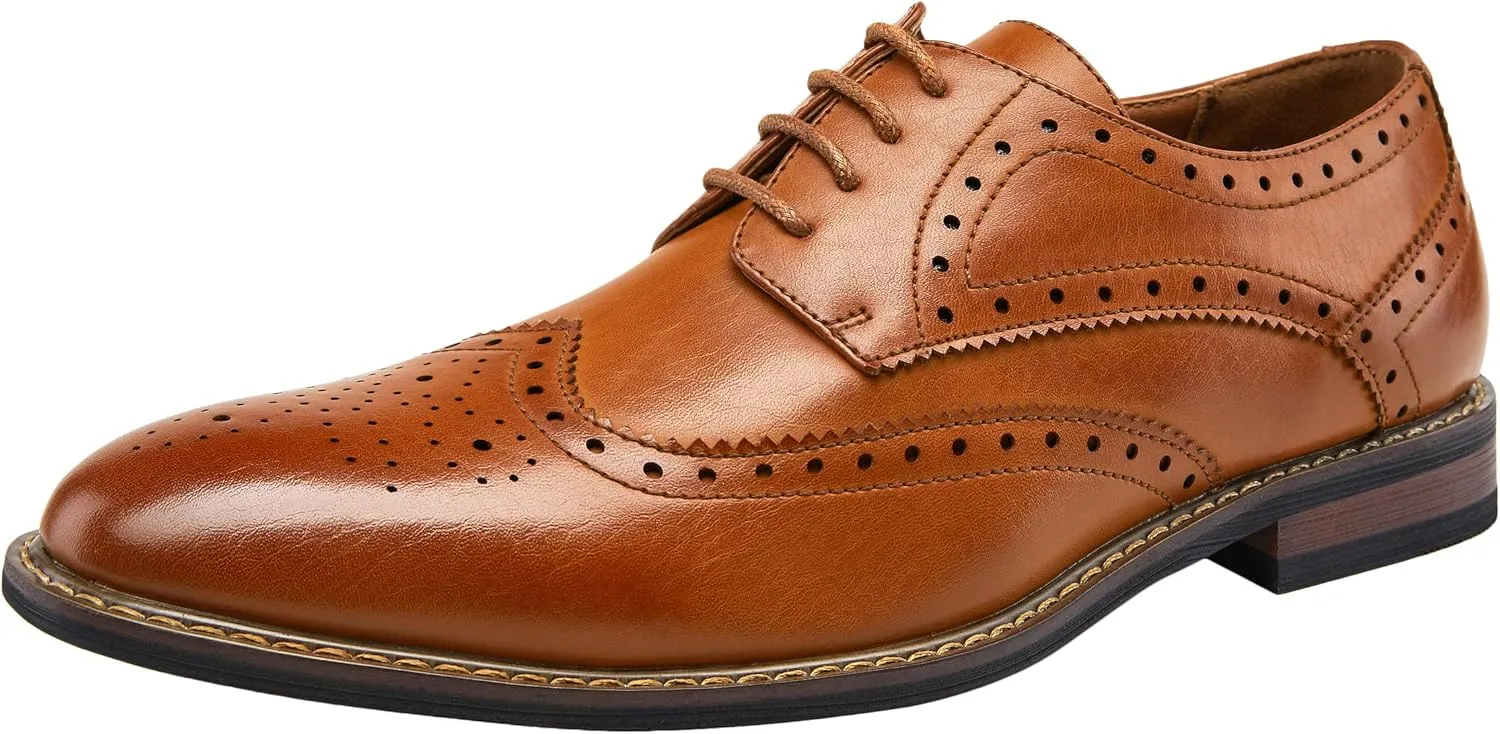 Jousen Men's Dress Cap Toe Wingtip Brogue Oxford Formal Shoes for Business and Derby Occasions
