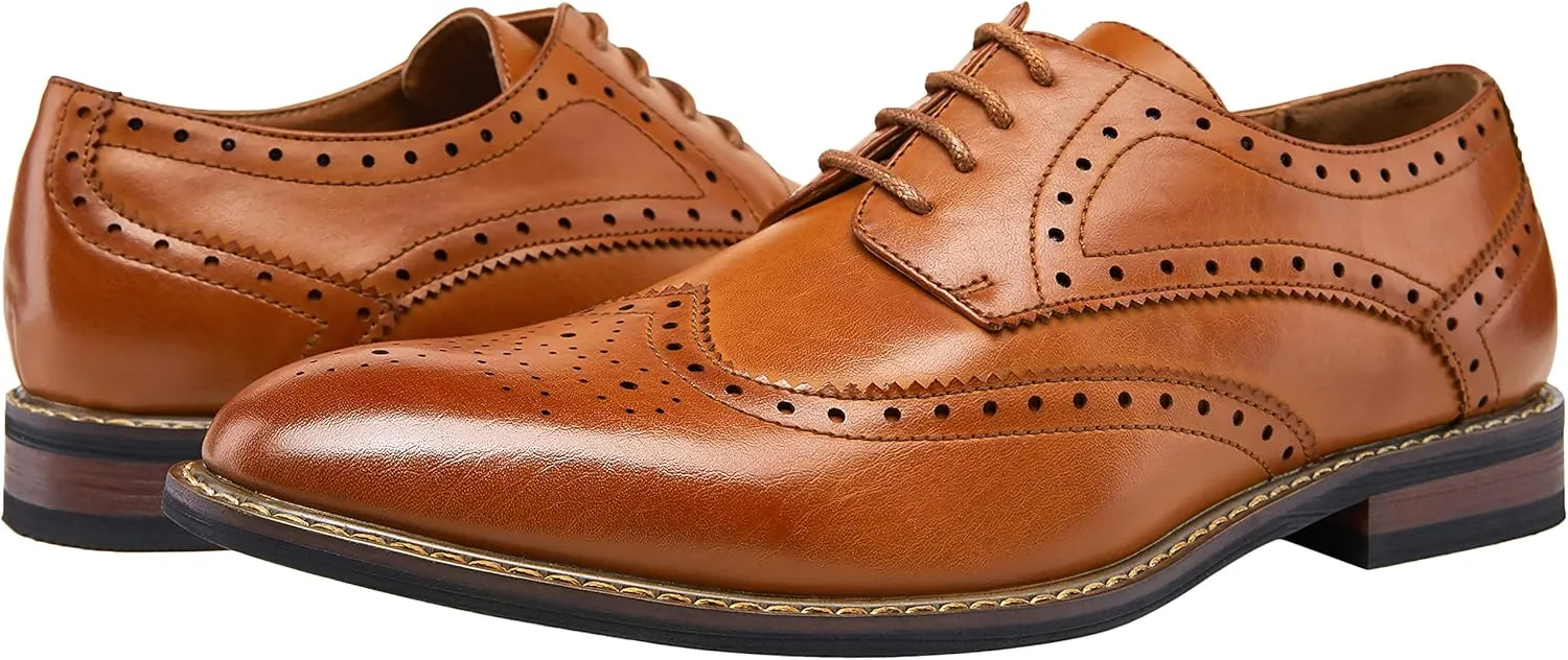Jousen Men's Dress Cap Toe Wingtip Brogue Oxford Formal Shoes for Business and Derby Occasions