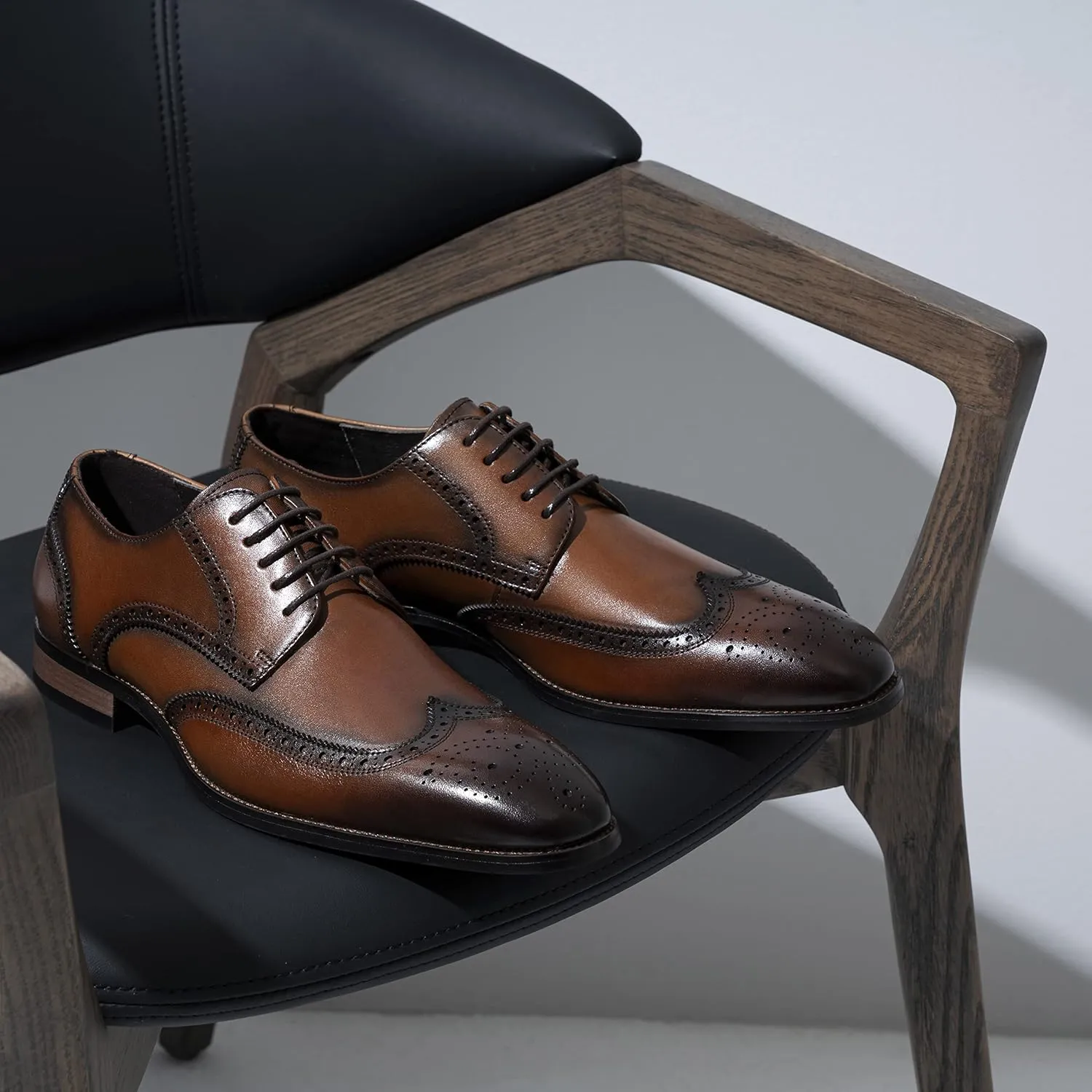 Jousen Men's Dress Shoes Leather Classic Formal Mens Oxfords Retro Derby Oxford