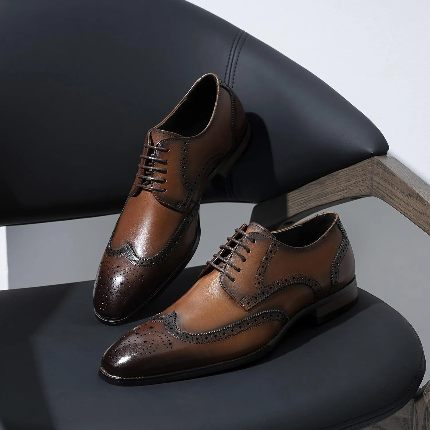 Jousen Men's Dress Shoes Leather Classic Formal Mens Oxfords Retro Derby Oxford