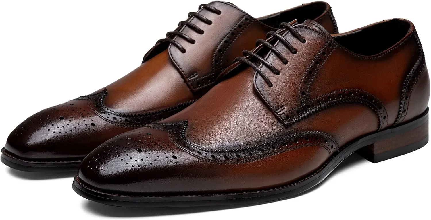 Jousen Men's Dress Shoes Leather Formal Business Oxford Derby Shoes Brogue Wingtip Retro Dress Shoes for Men