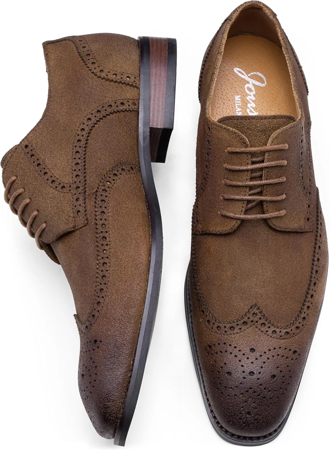 Jousen Men's Dress Shoes Leather Formal Business Oxford Derby Shoes Brogue Wingtip Retro Dress Shoes for Men