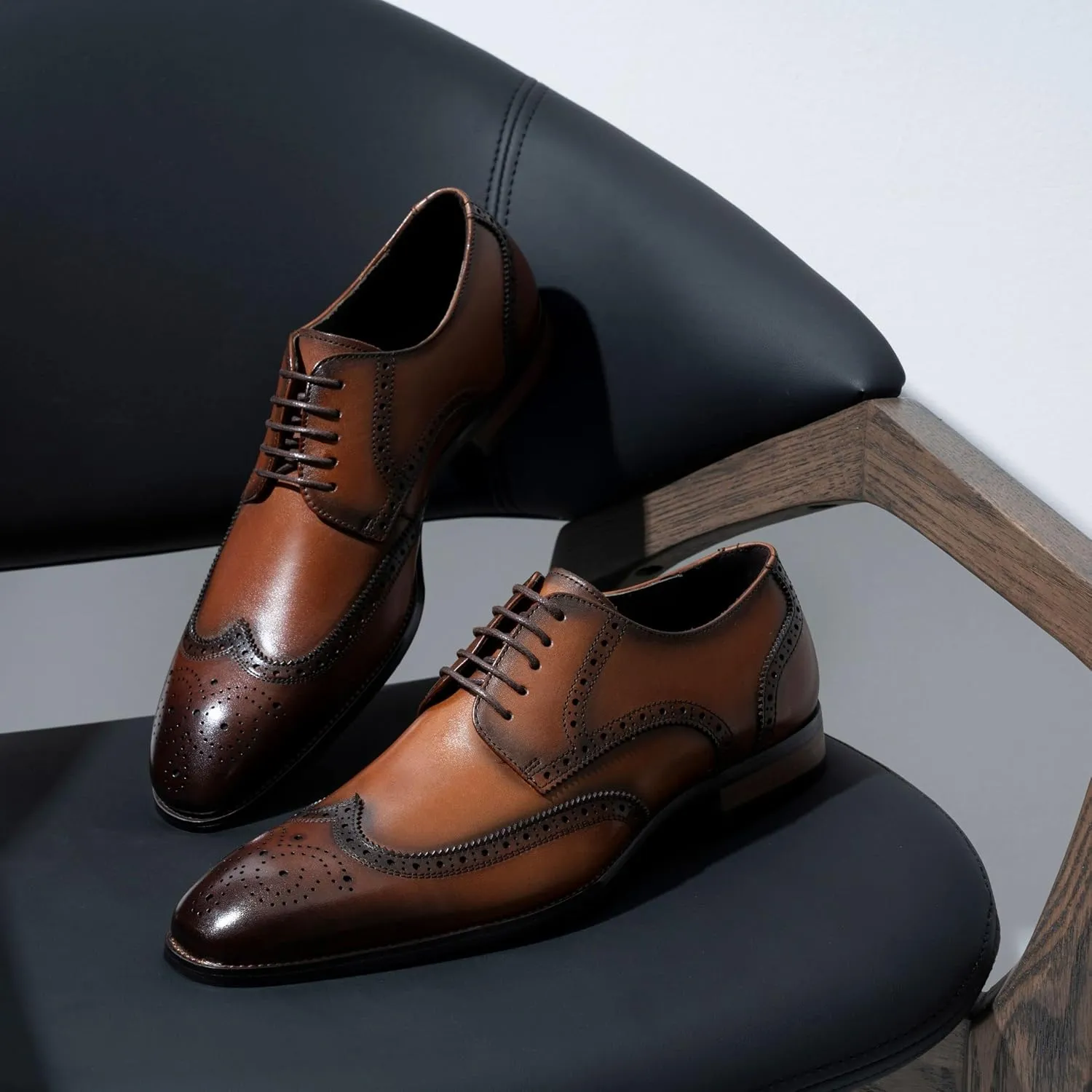 Jousen Men's Dress Shoes Leather Formal Business Oxford Derby Shoes Brogue Wingtip Retro Dress Shoes for Men