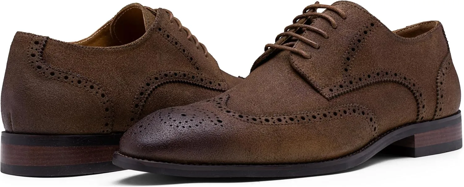 Jousen Men's Dress Shoes Leather Formal Business Oxford Derby Shoes Brogue Wingtip Retro Dress Shoes for Men