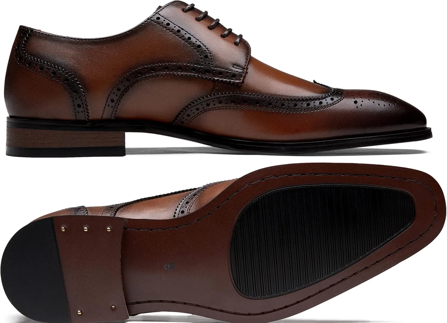 Jousen Men's Dress Shoes Leather Formal Business Oxford Derby Shoes Brogue Wingtip Retro Dress Shoes for Men