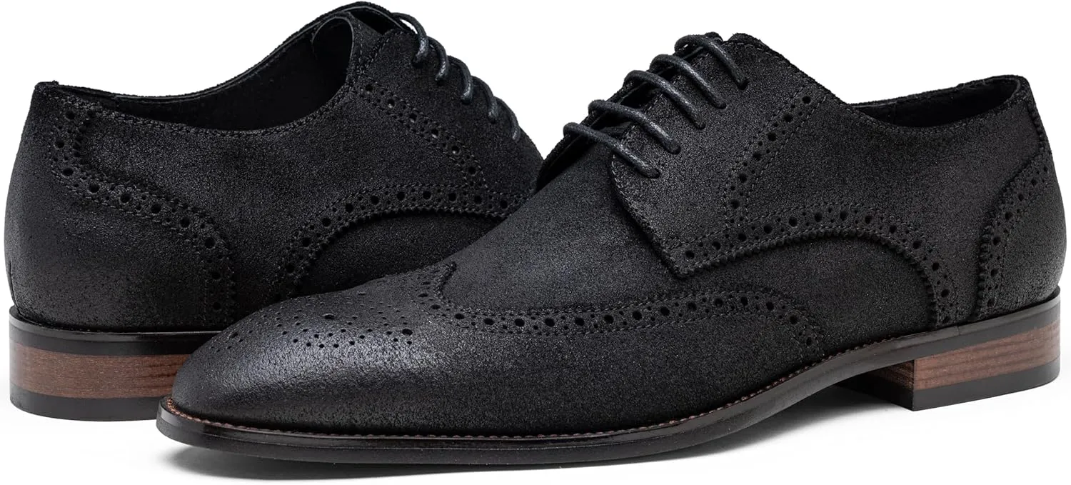 Jousen Men's Dress Shoes Leather Formal Business Oxford Derby Shoes Brogue Wingtip Retro Dress Shoes for Men