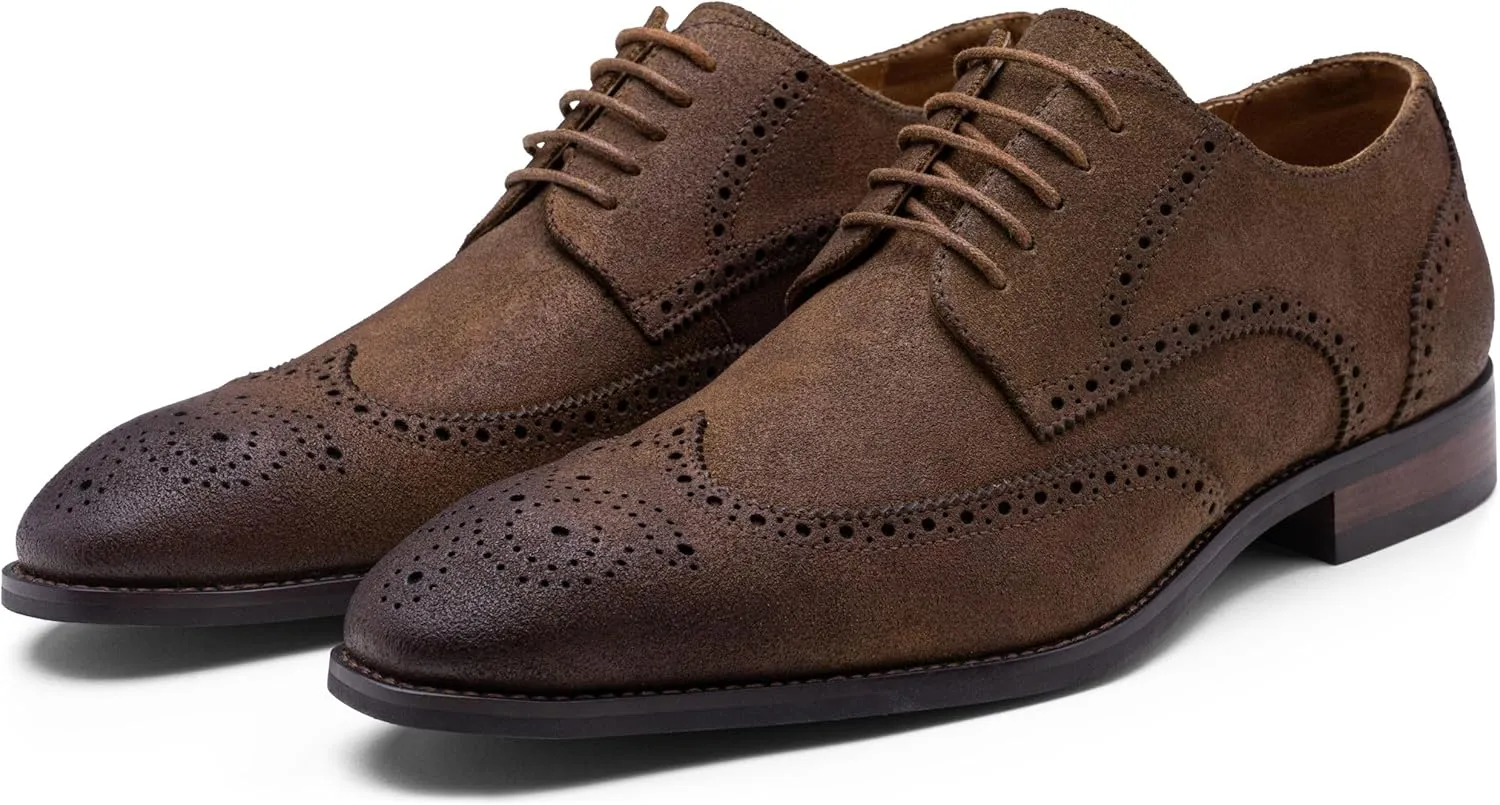 Jousen Men's Dress Shoes Leather Formal Business Oxford Derby Shoes Brogue Wingtip Retro Dress Shoes for Men