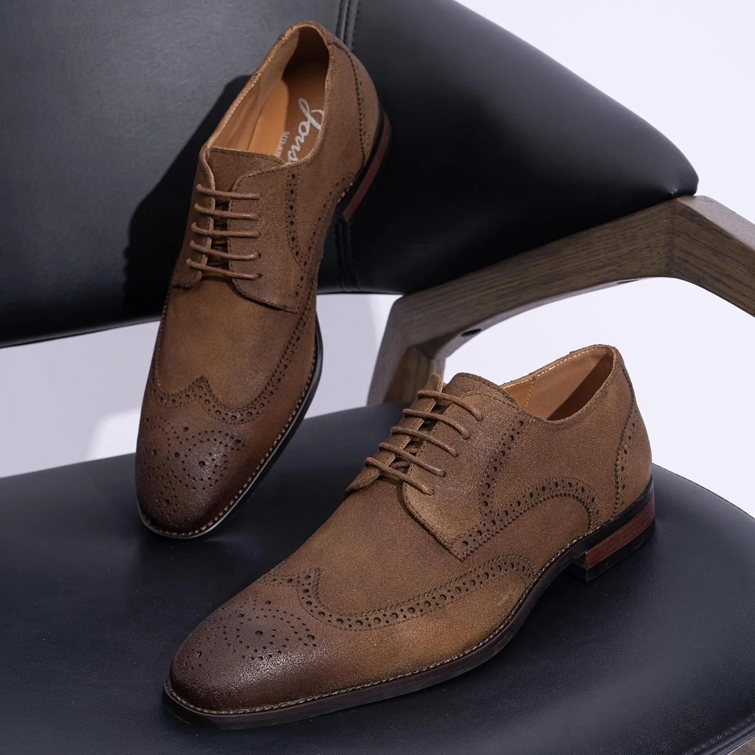 Jousen Men's Dress Shoes Leather Formal Business Oxford Derby Shoes Brogue Wingtip Retro Dress Shoes for Men