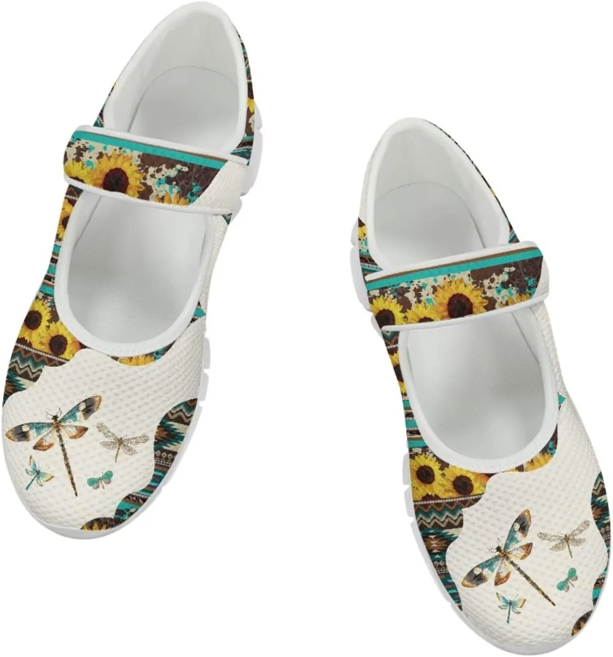 JoyLamoria Women’s Mary Jane Flats,Slip on Walking Shoes Comfort Travel Flats Adjustable Barefoot Shoes,Boho Dragonfly