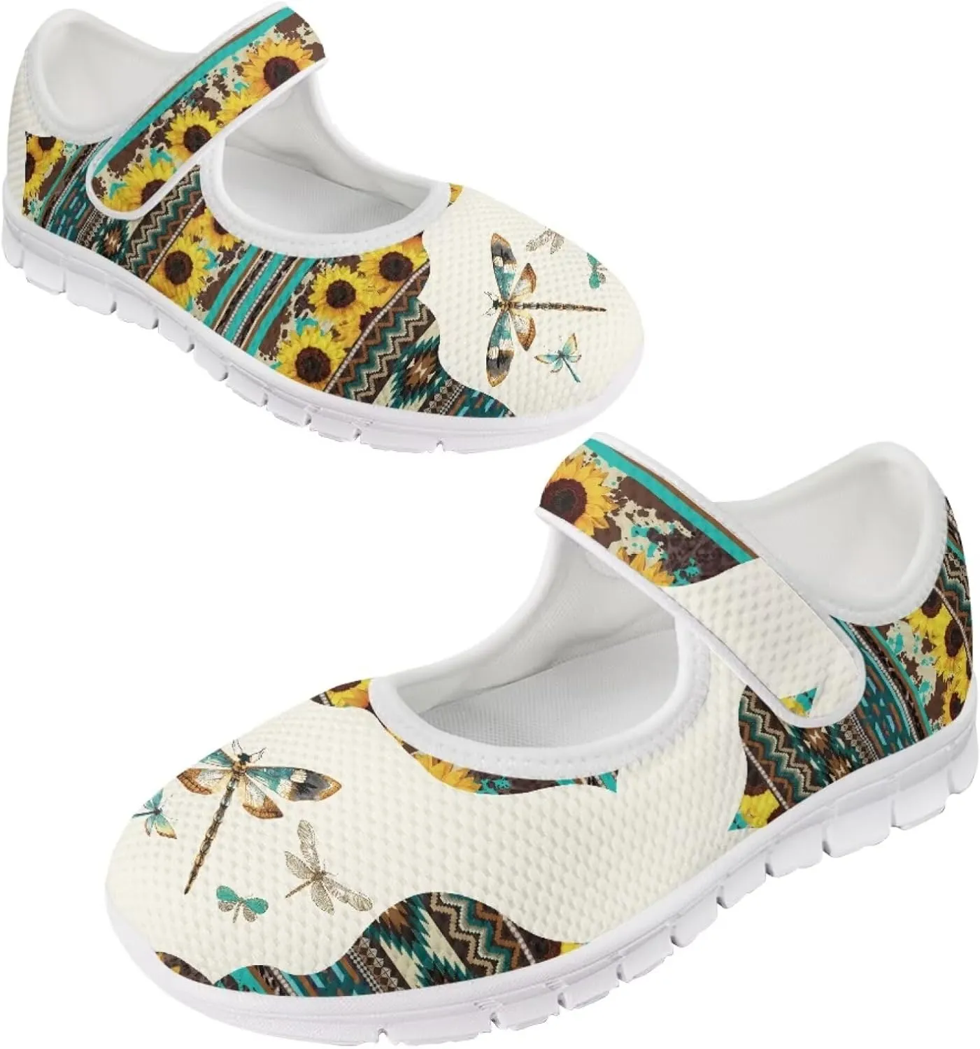 JoyLamoria Women’s Mary Jane Flats,Slip on Walking Shoes Comfort Travel Flats Adjustable Barefoot Shoes,Boho Dragonfly