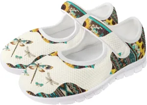 JoyLamoria Women’s Mary Jane Flats,Slip on Walking Shoes Comfort Travel Flats Adjustable Barefoot Shoes,Boho Dragonfly