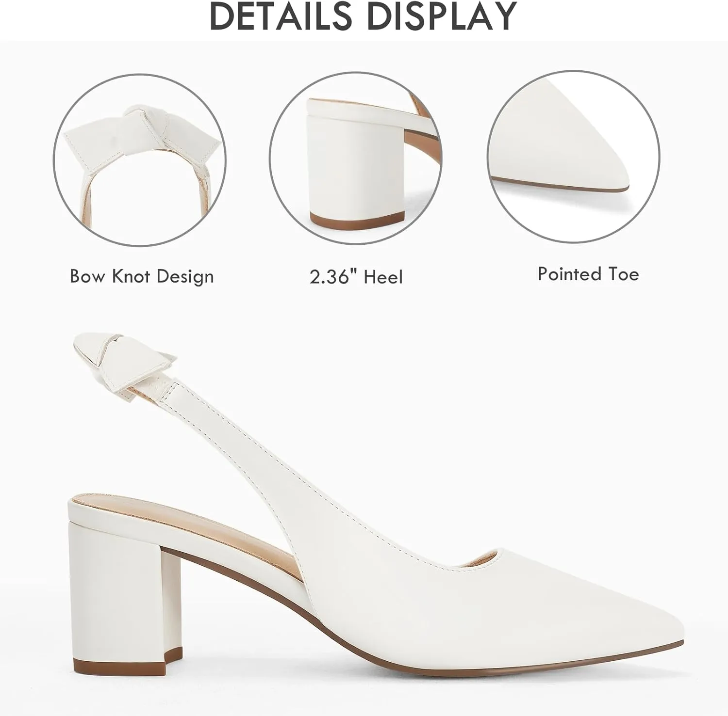 Juliet Holy Womens Pumps Pointed Toe Slip on Slingback Cute Bowknot Classic Chunky Block Heels
