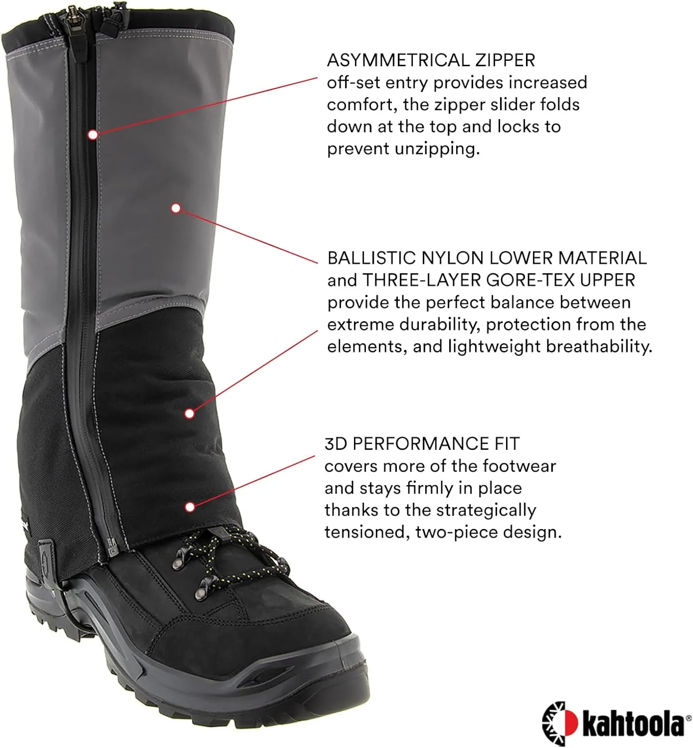 Kahtoola NAVAgaiter Tall GTX Gaiters I Waterproof Gore-TEX Boot Protection for Mountaineering, Hunting, Off-Trail Hiking in Mud, Snow & Ice