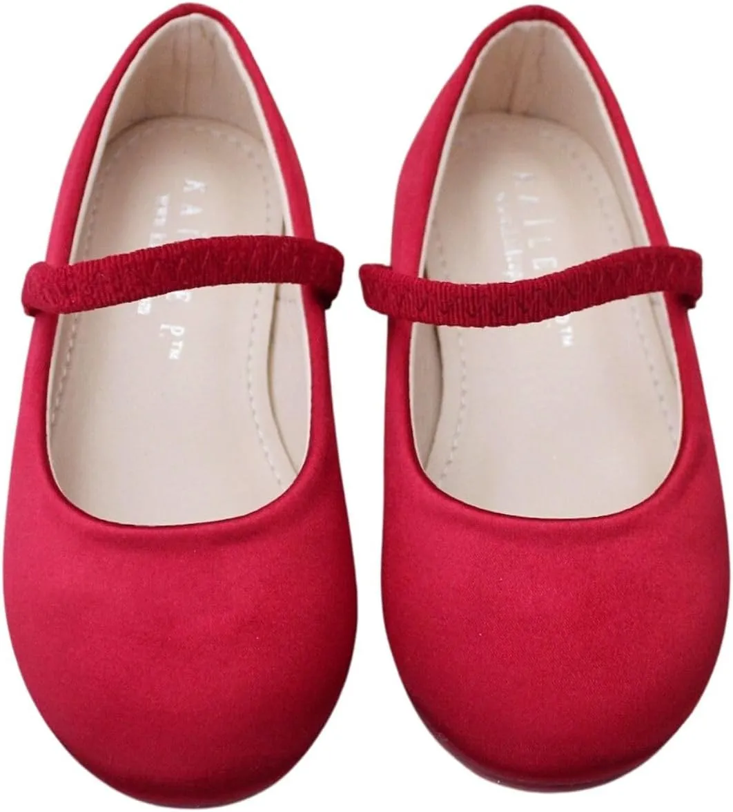KAILEE P Girls Satin Mary Jane Flats