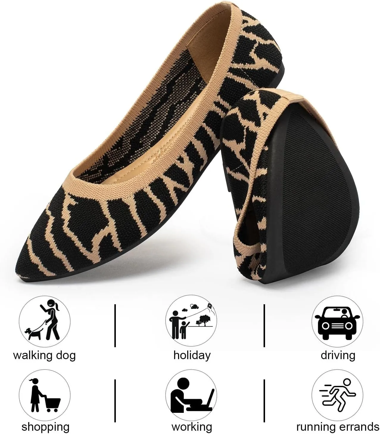 katliu Women's Flats Knit Comfort Pointed Toe Ballet Flats Shoes Casual Slip On Shoes