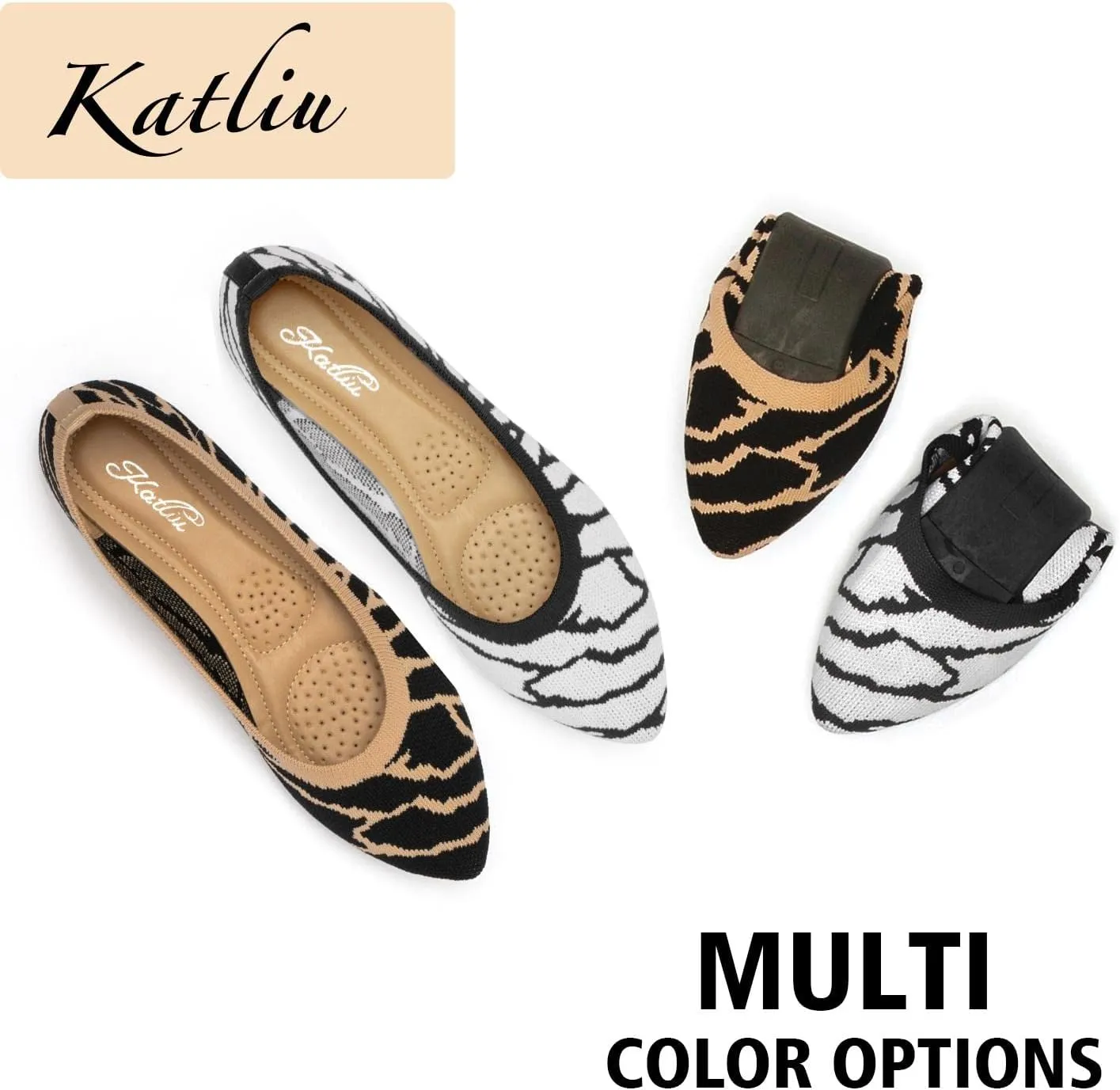 katliu Women's Flats Knit Comfort Pointed Toe Ballet Flats Shoes Casual Slip On Shoes
