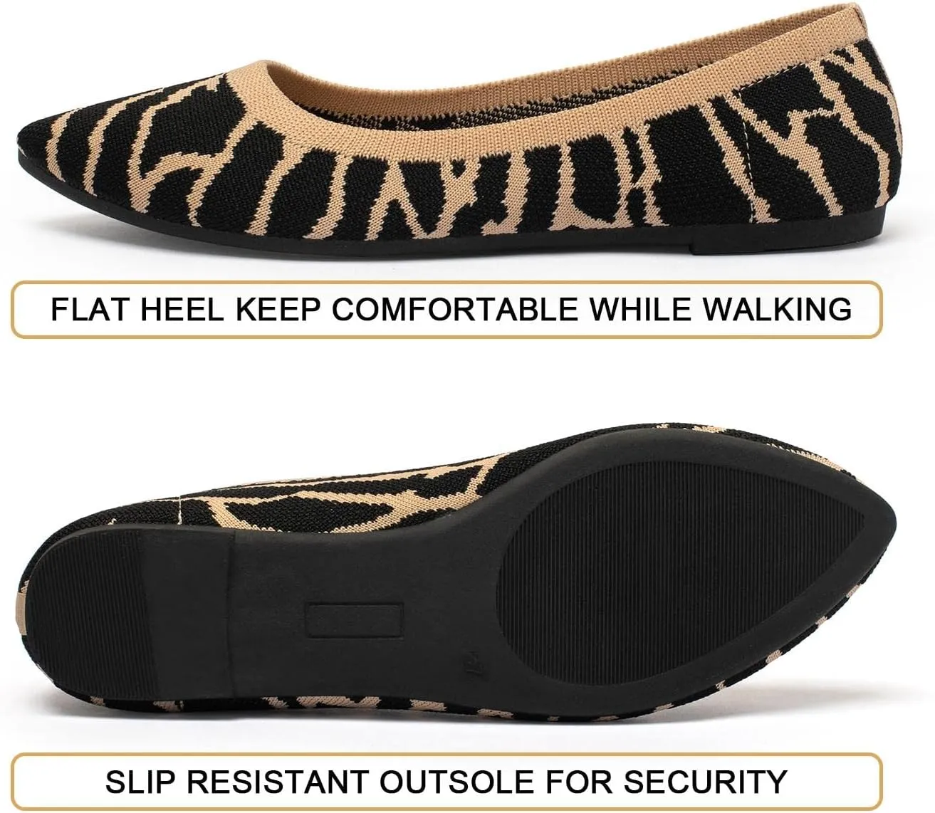 katliu Women's Flats Knit Comfort Pointed Toe Ballet Flats Shoes Casual Slip On Shoes