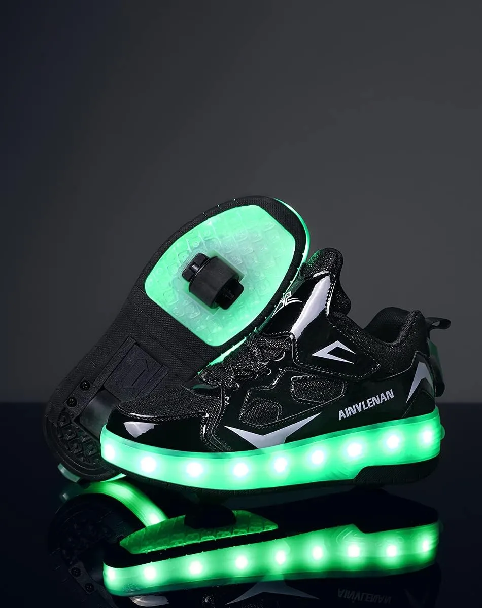 Kids LED Roller Skate Shoes with Double Wheels Rechargeable Retractable Wheels Light Up Sneakers for Christmas Birthday Gifts