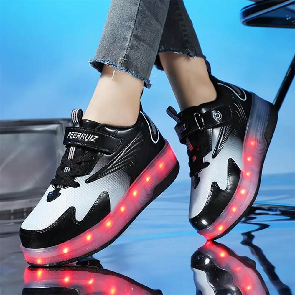Kids LED Roller Skate Shoes with Double Wheels Rechargeable Retractable Wheels Light Up Sneakers for Christmas Birthday Gifts