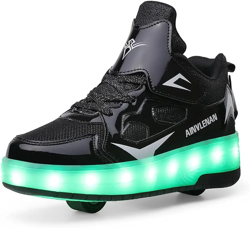 Kids LED Roller Skate Shoes with Double Wheels Rechargeable Retractable Wheels Light Up Sneakers for Christmas Birthday Gifts