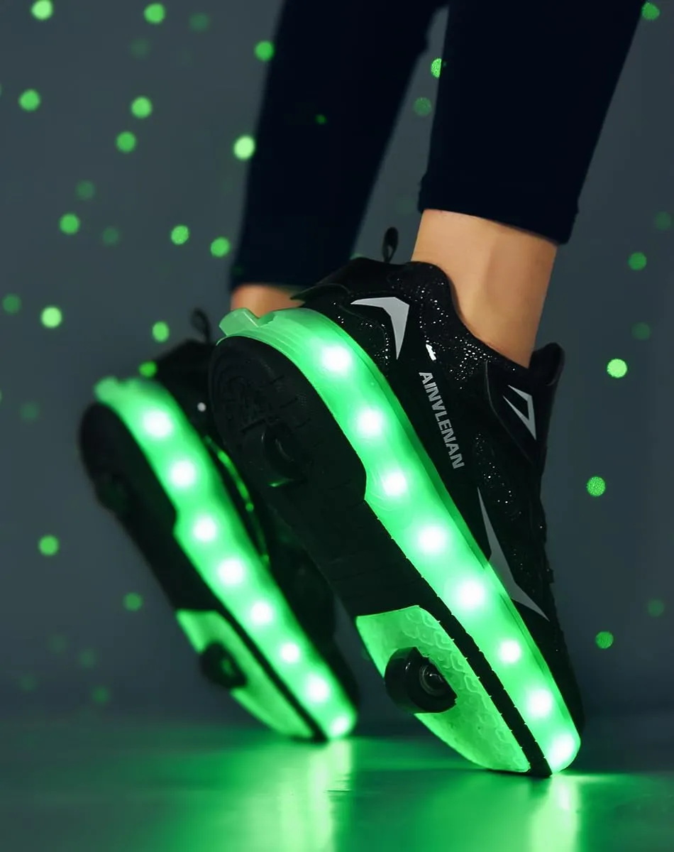 Kids LED Roller Skate Shoes with Double Wheels Rechargeable Retractable Wheels Light Up Sneakers for Christmas Birthday Gifts